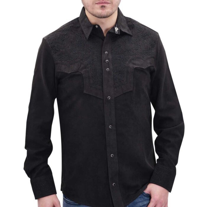 Camisa Vaquera Negra Gamuza Bordada WD Boots 806