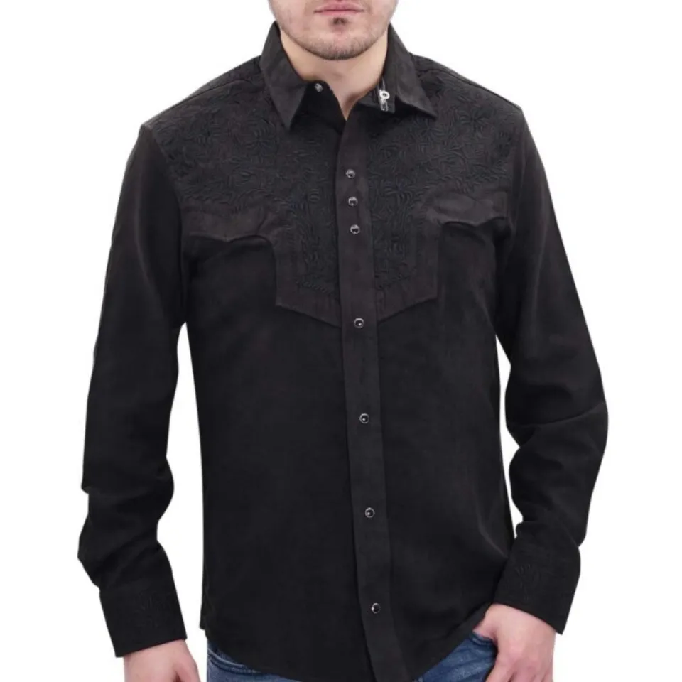 Camisa Vaquera Negra Gamuza Bordada WD Boots 806