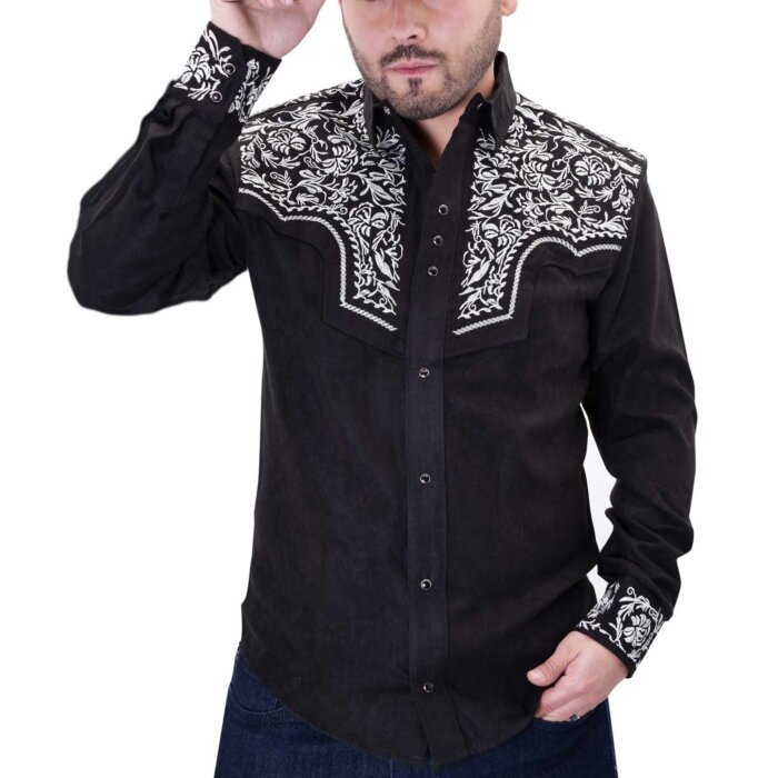 Camisa Vaquera Gamuza Bordada WD Boots 807 Color Negro