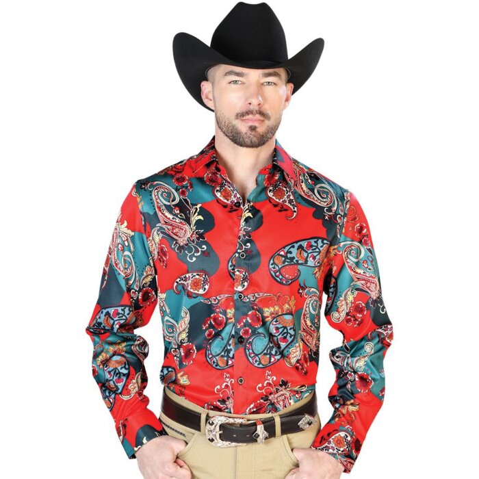 Camisa Roja Con Estampado Multicolor El Señor De Los Cielos 43668