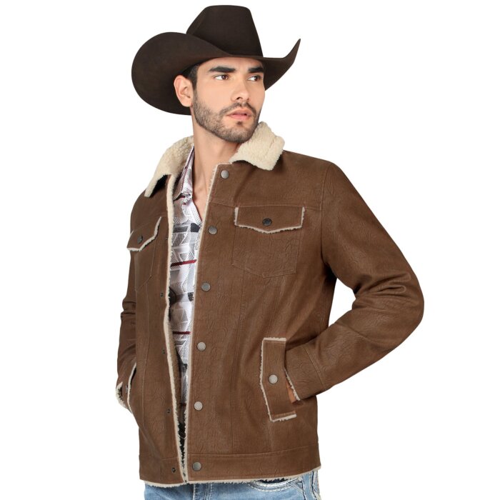 Montero 0892 Camel Faux Leather Men's Jacket with Faux Shearling Lining.