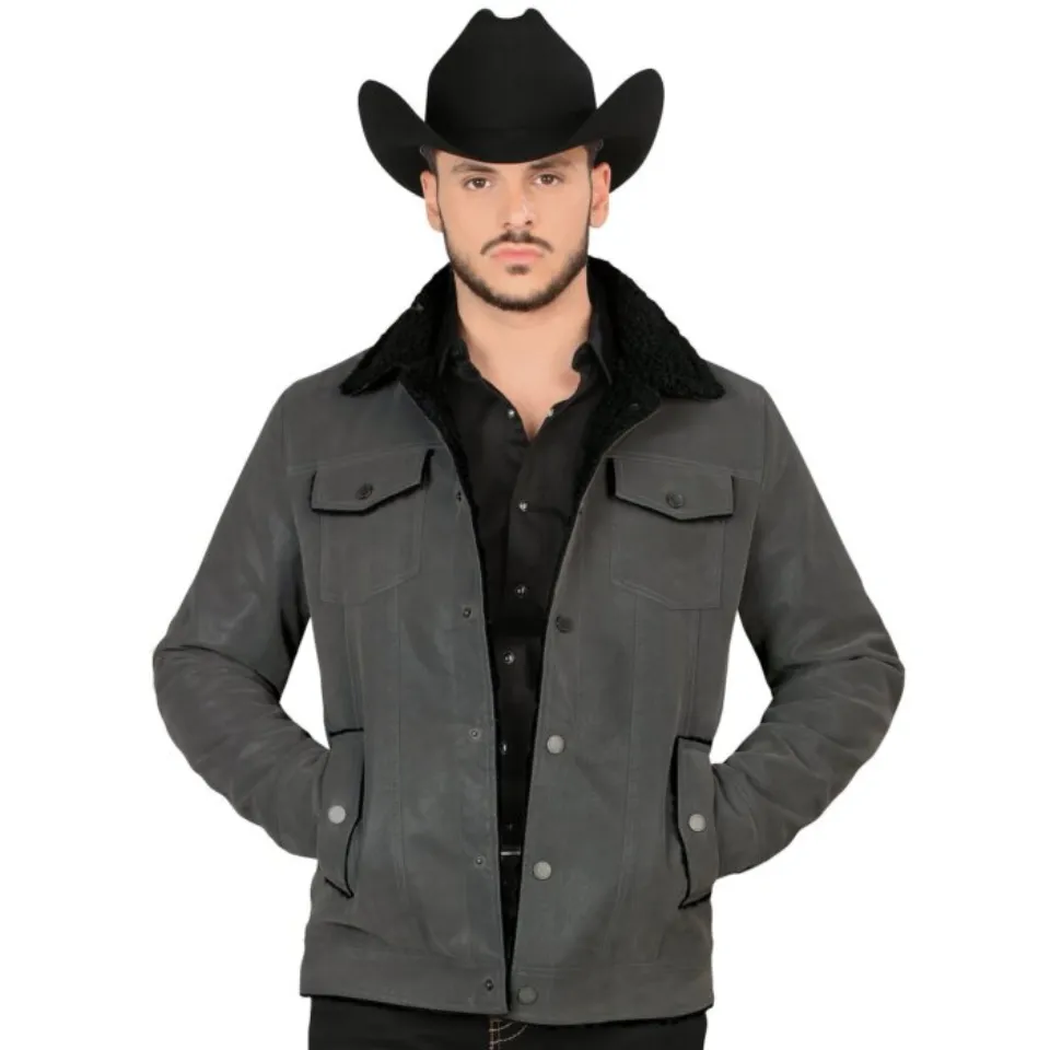 Chamarra para Hombre Montero 0892 Charcoal de Piel Sintética con Forro de Sherpa