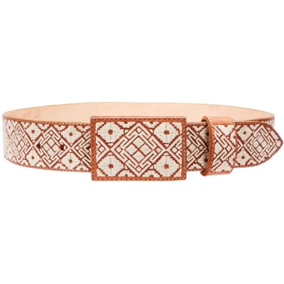 Cinto Charro Pita Fina Natural Diseño De Grecas WD 11-1667