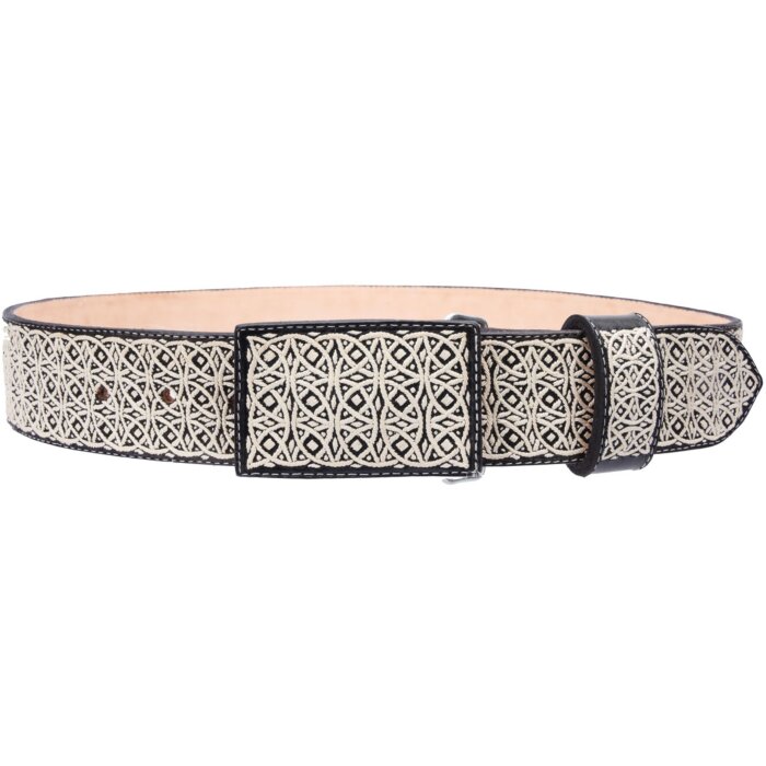 Cinto Charro Pita Fina Negro Diseño Círculos Entrelazados WD 11-1669