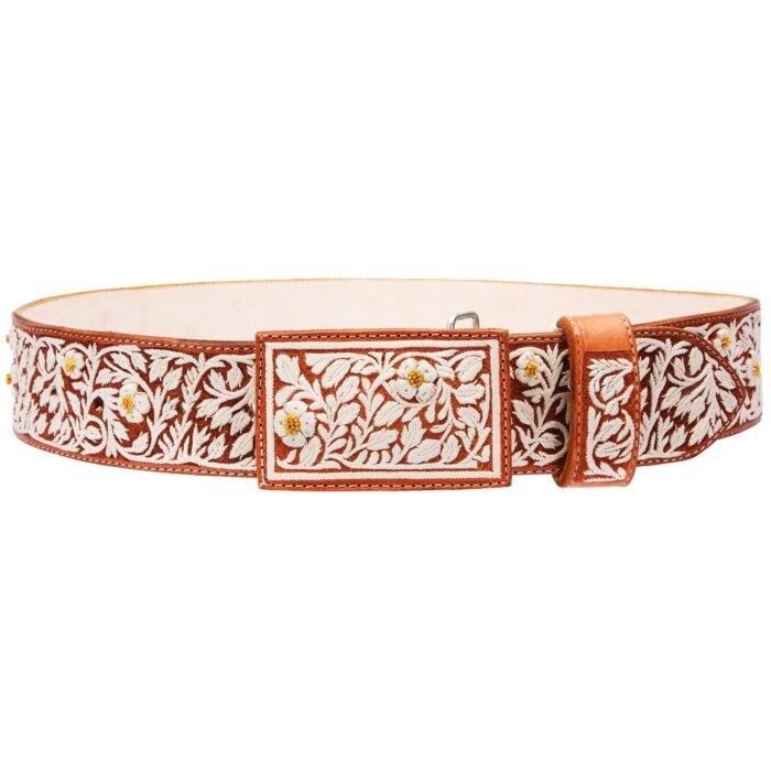 Cinto Charro Pita Fina Natural Flores Amarillas WD 11-1670