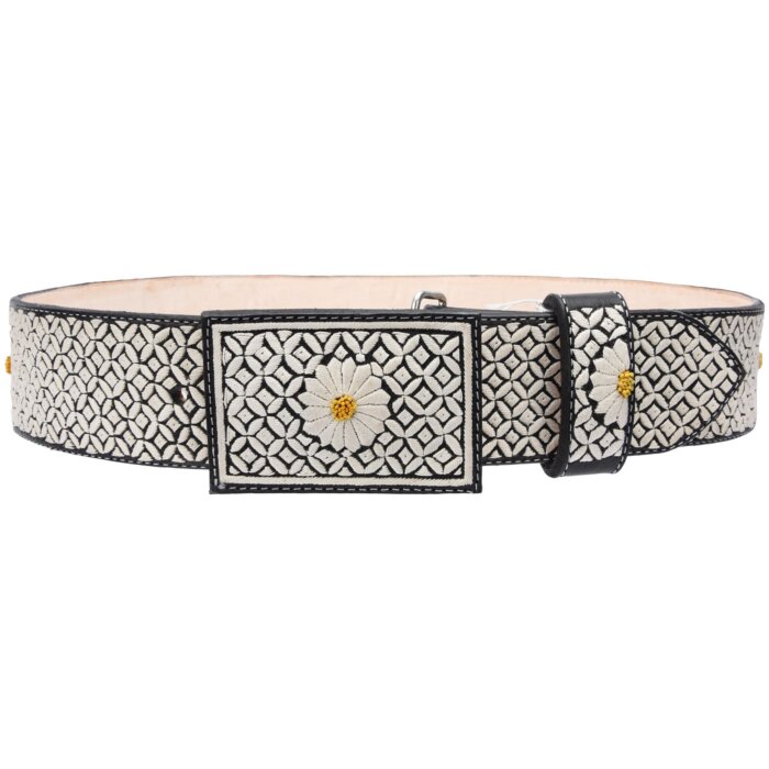Cinto Charro Pita Fina Negro Diseño Flor Margarita WD 11-1672