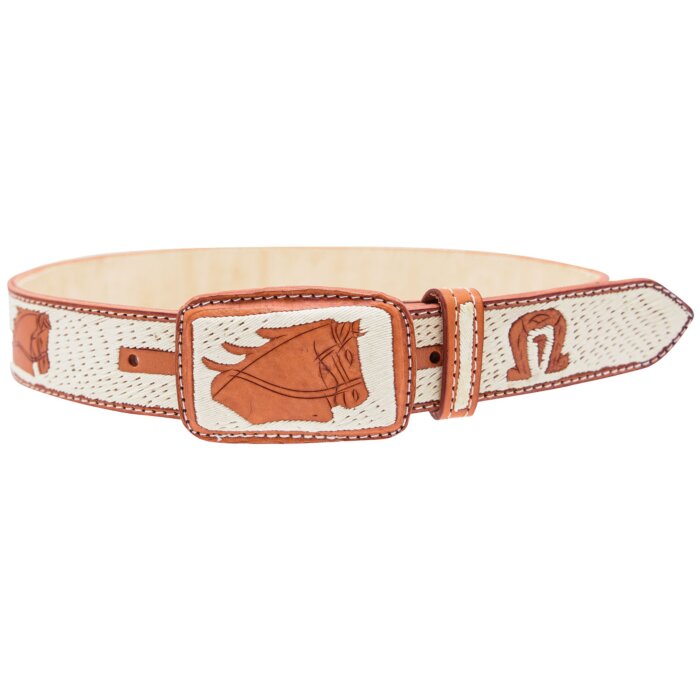 Cinto Charro Pita Petatillo Regular Natural Diseño Caballo Y Herradura WD 11-1677