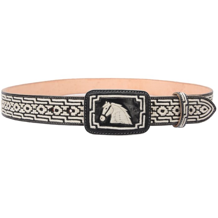 Cinto Charro Piteado Color Negro Diseño Caballo WD 11-1678
