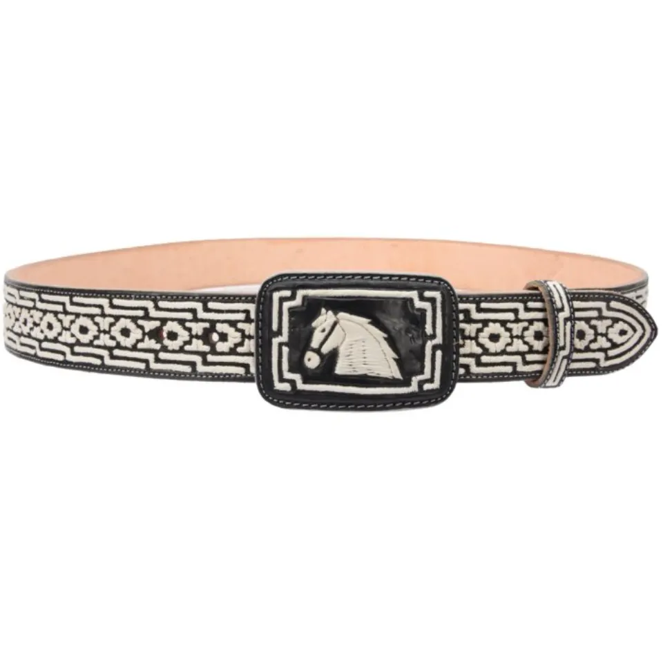 Cinto Charro Piteado Color Negro Diseño Caballo WD 11-1678