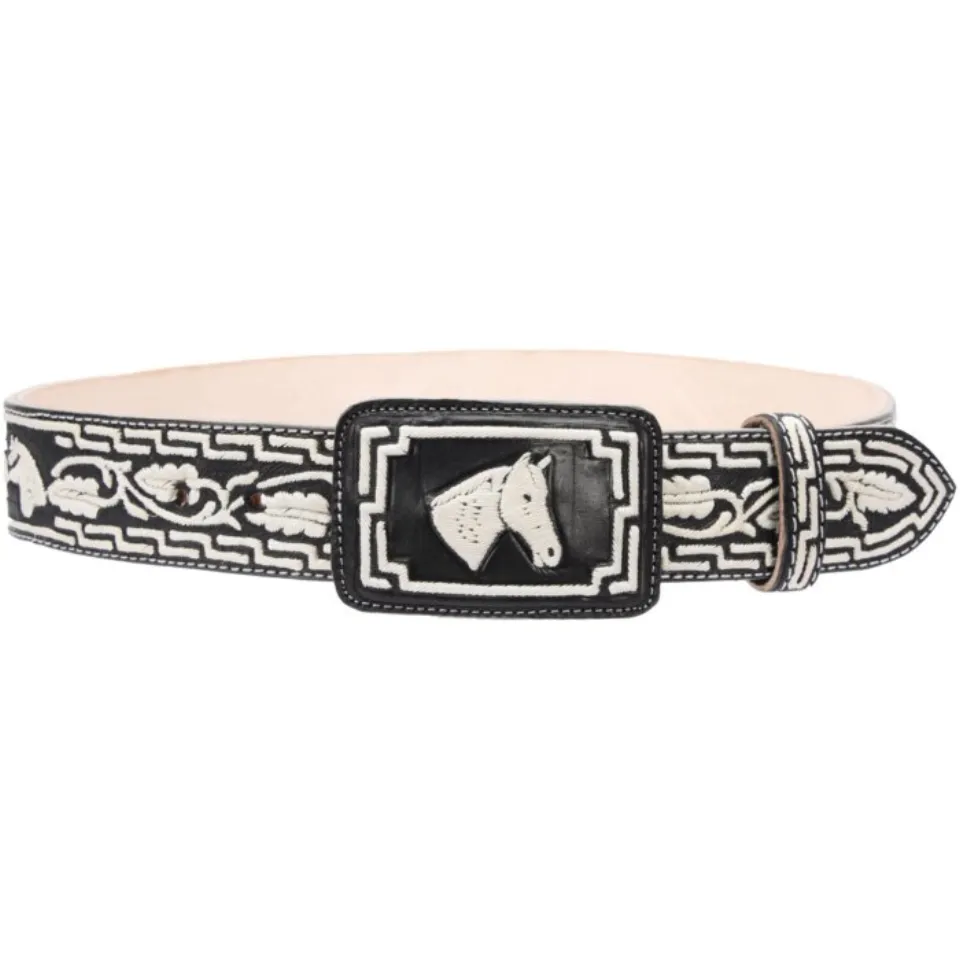 Cinto Charro Piteado Negro Diseño Caballo WD 11-1681