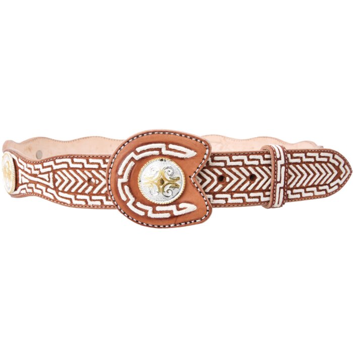 Cinto Charro Piteado Color Natural Con Grecas WD 11-1683
