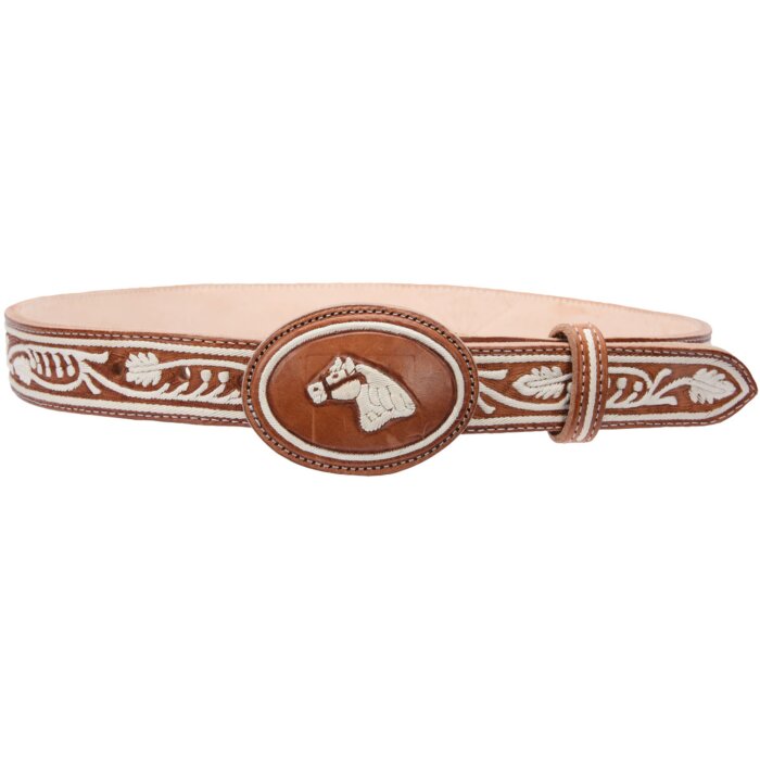 Cinto Charro Diseño Caballo Piteado Color Natural Para Niño WD 11-1690