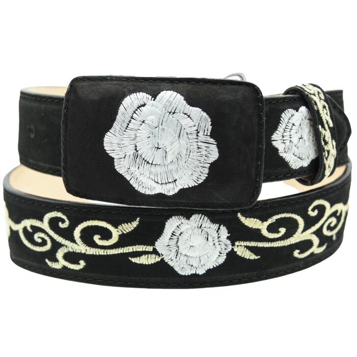 Cinto Rodeo Para Mujer Nobuck Negro Flor WD 11-1591