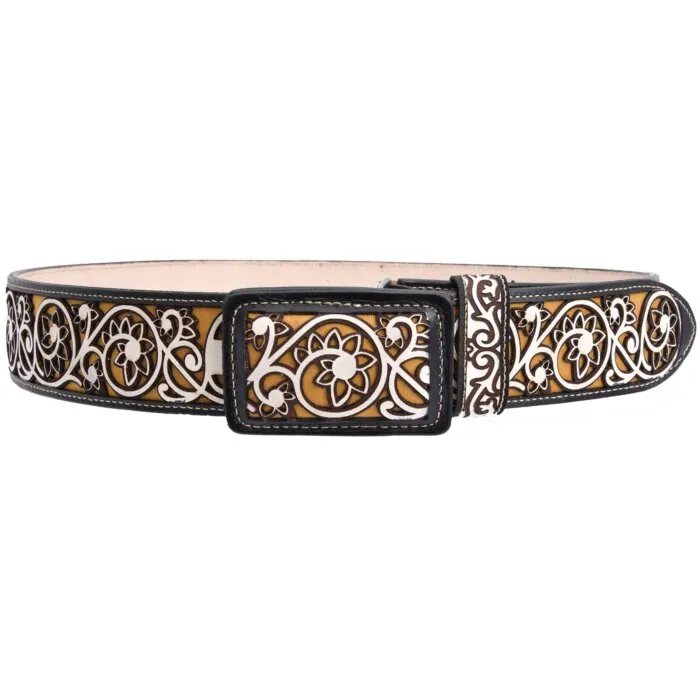 Cinto Vaquero Diseño Flor Color Negro-Blanco WD 11-1526