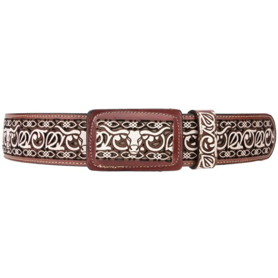 Cinto Vaquero Cabeza De Toro Corte Laser Café WD 11-1529