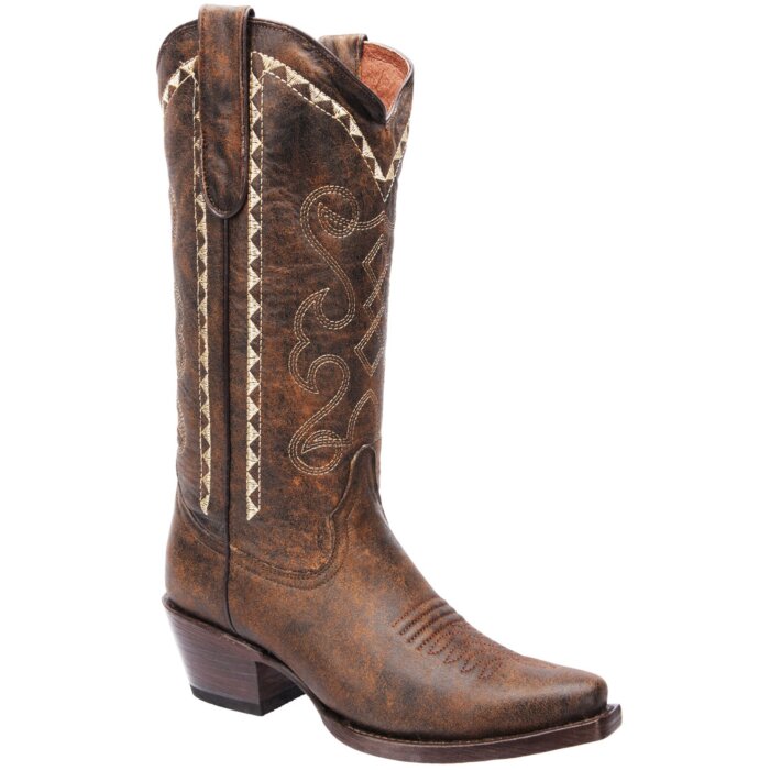 Botas Vaqueras de Mujer White Diamonds Boots 10-561 horma 3X piel genuina color Café