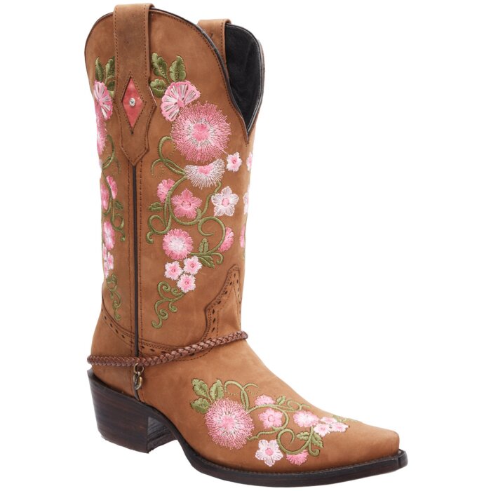 Pink Flowers Cowgirl Boots Crazy Leather WD 11-474