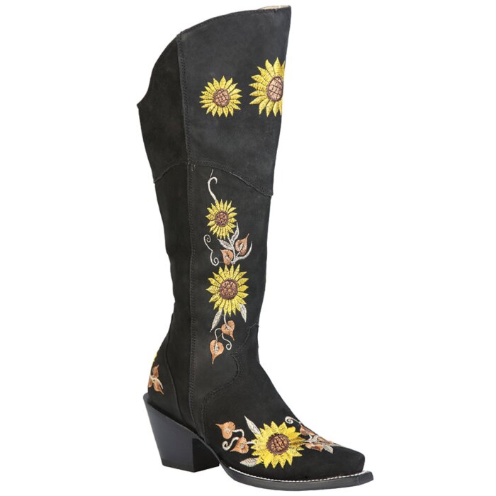 Botas Altas 16" Retro Para Mujer Nobuck Negro 43915