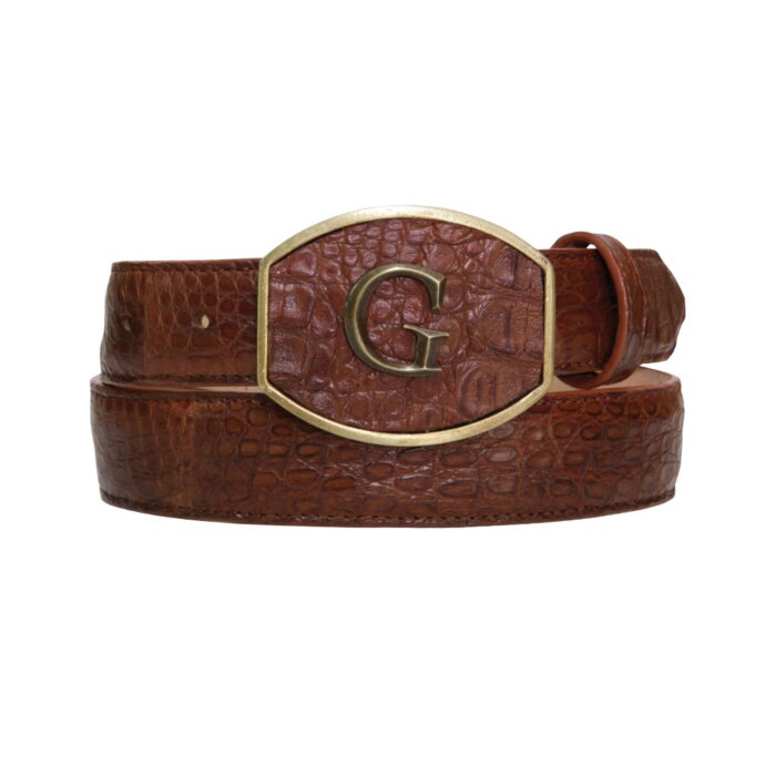 Cinto vaquero El General 45293 en piel genuina de caimán color cognac con hebilla "G" grabada.