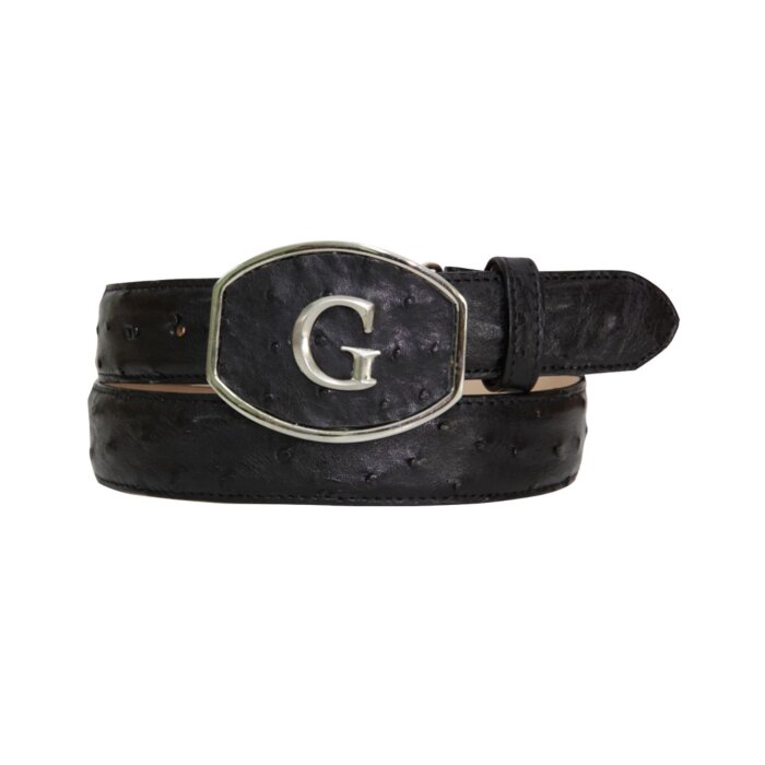 Cinto vaquero El General 45296 en piel genuina de avestruz color negro con hebilla "G".
