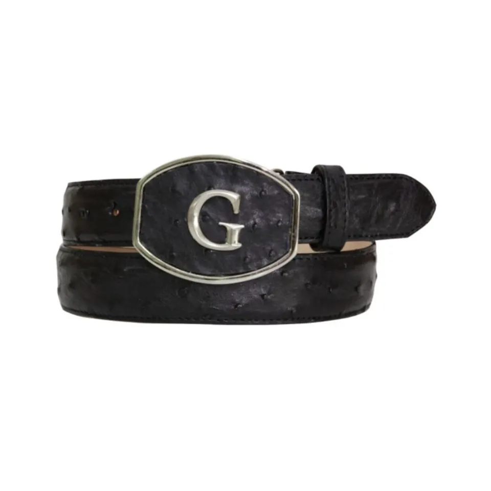 El General 45296 Western belt in genuine ostrich leather, black color, with "G" buckle.