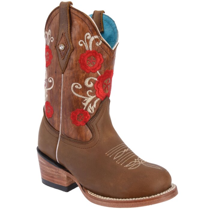 Botas Rodeo Para Niña Diseño Flor Roja WD 11-391 Color Topo