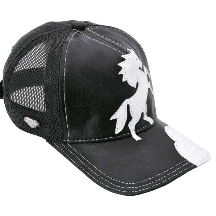 Gorra De Piel Negra Trucker Caballo Blanco WD 10-1808