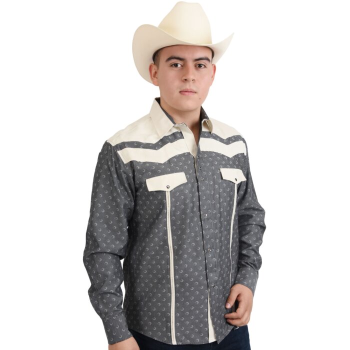 Camisa Vaquera De Lujo Gris/Beige WD Western 11-907