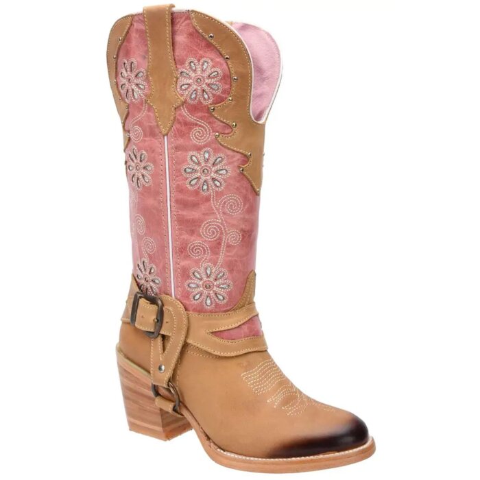 Botas Vaqueras De Dama Horma Oval White Diamonds Boots 10-568 Tubo Rosa