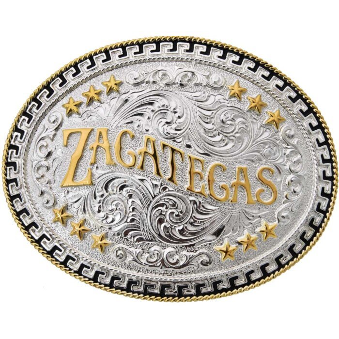 Hebilla Vaquera Plateada Zacatecas Con Letras Doradas WD 11-1298