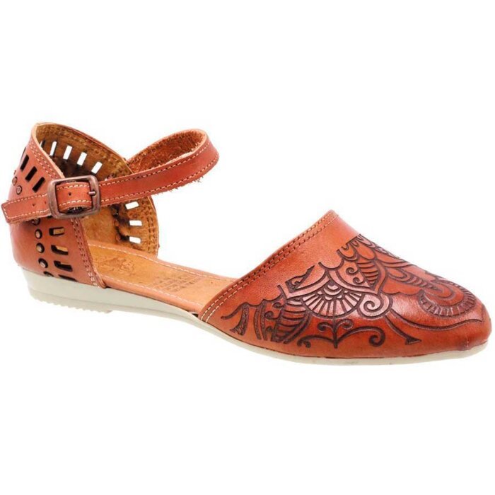 Huarache Artesanal para mujer, Cuero grabado y suela de hule, HP1124