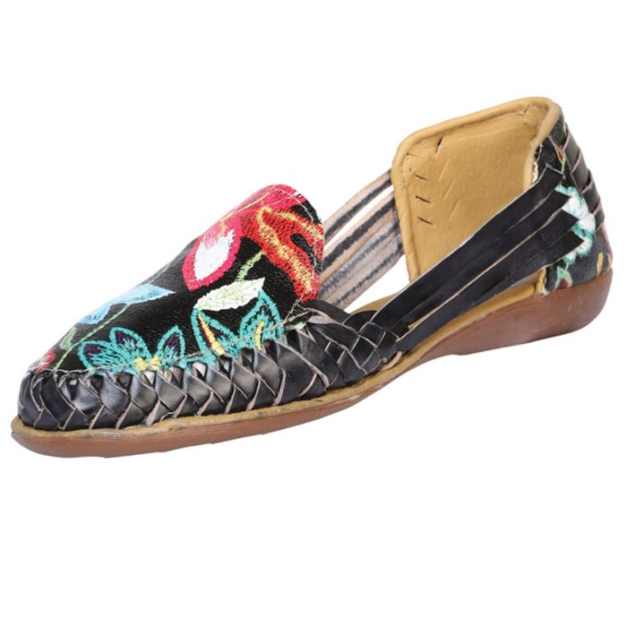 Huarache Artesanal Estampado De Piel 601944 Negro
