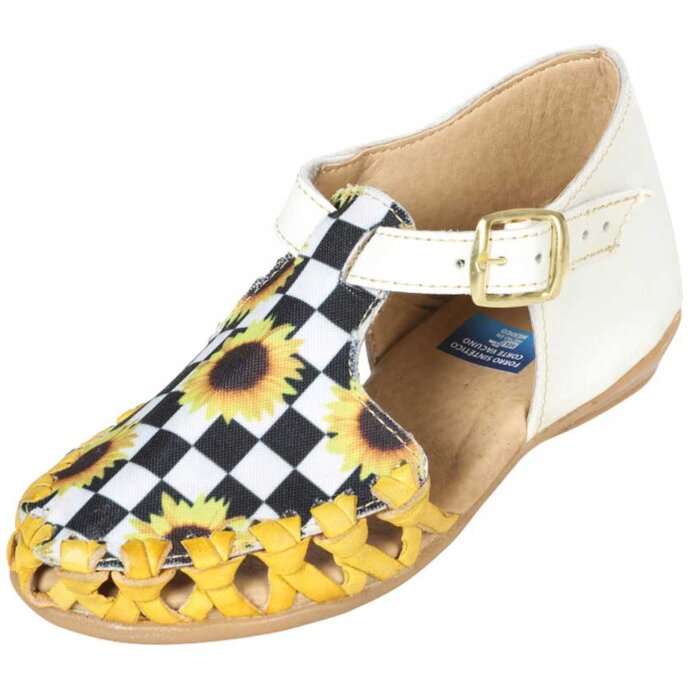 Huarache Para Niña Artesanal Girasoles 603281 Blanco-Amarillo