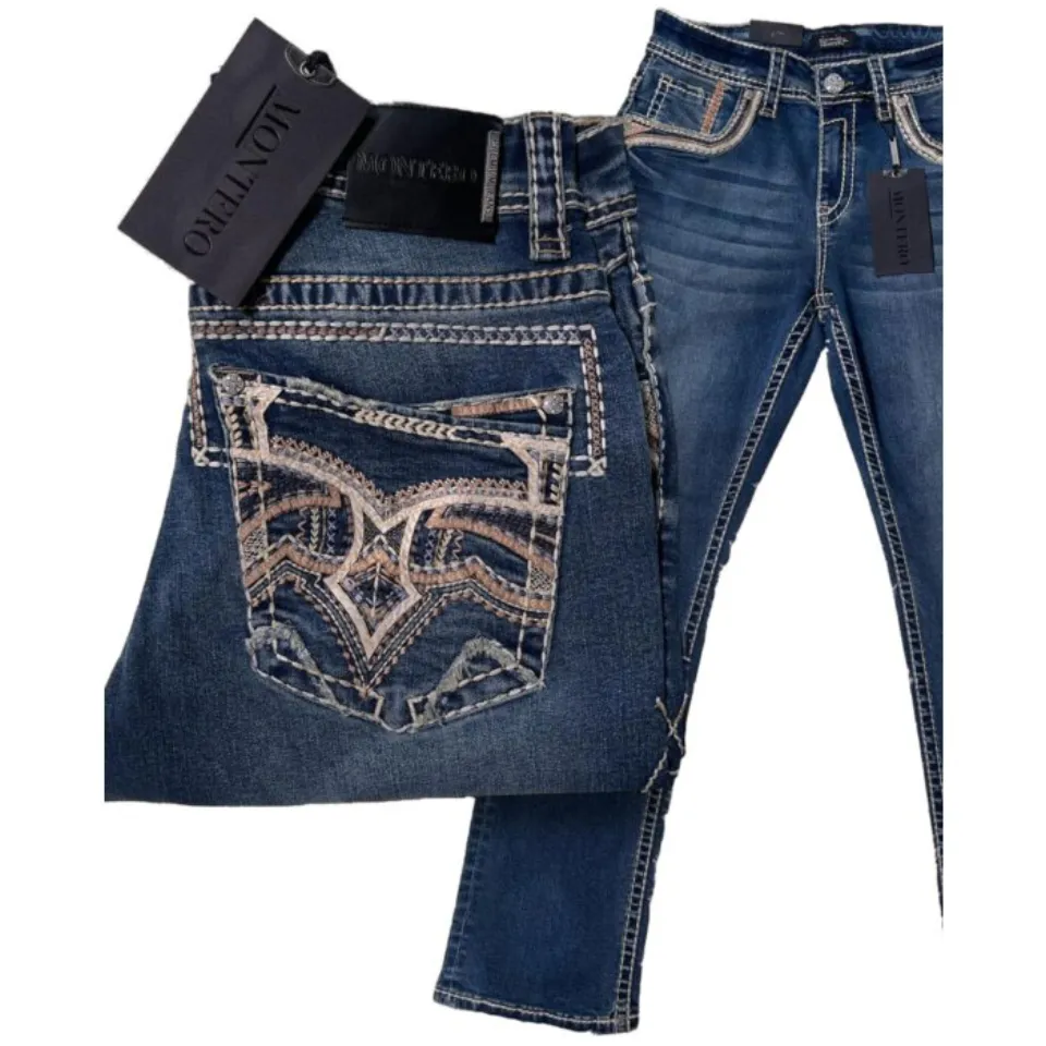 Montero 4618 Medium Blue Jeans for Men with thick thread embroidered back pockets