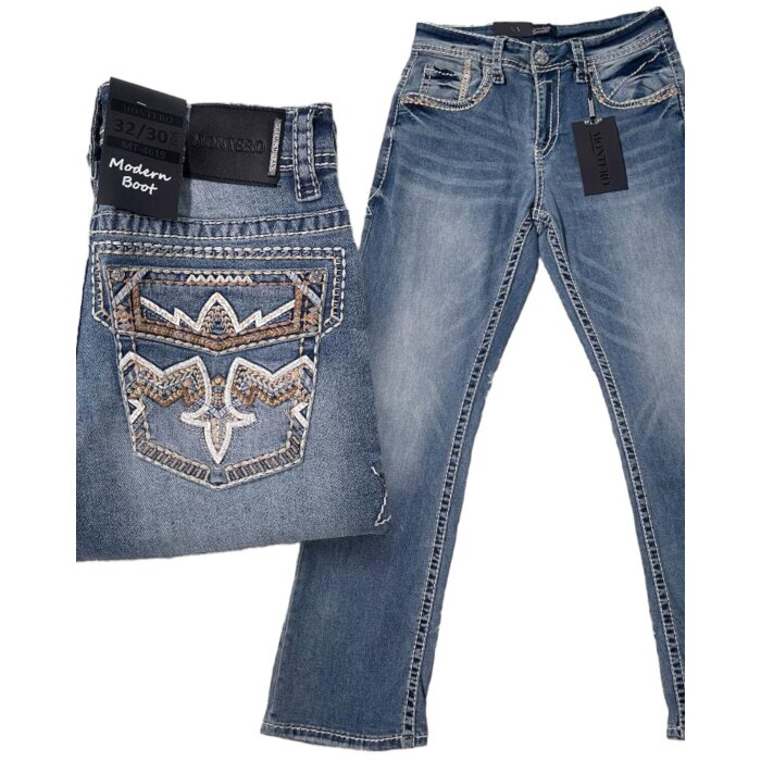Montero 4619 Light Blue Jeans for Men with embroidered back pocket detail