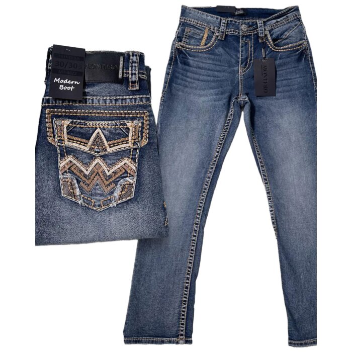 Jeans Montero 4622 Azul Medio para Hombre con bolsillos traseros bordados detallados