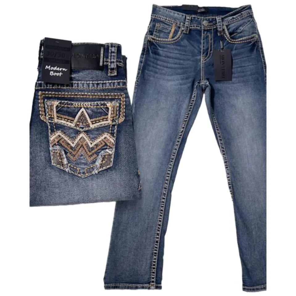 Jeans Montero 4622 Azul Medio para Hombre con bolsillos traseros bordados detallados
