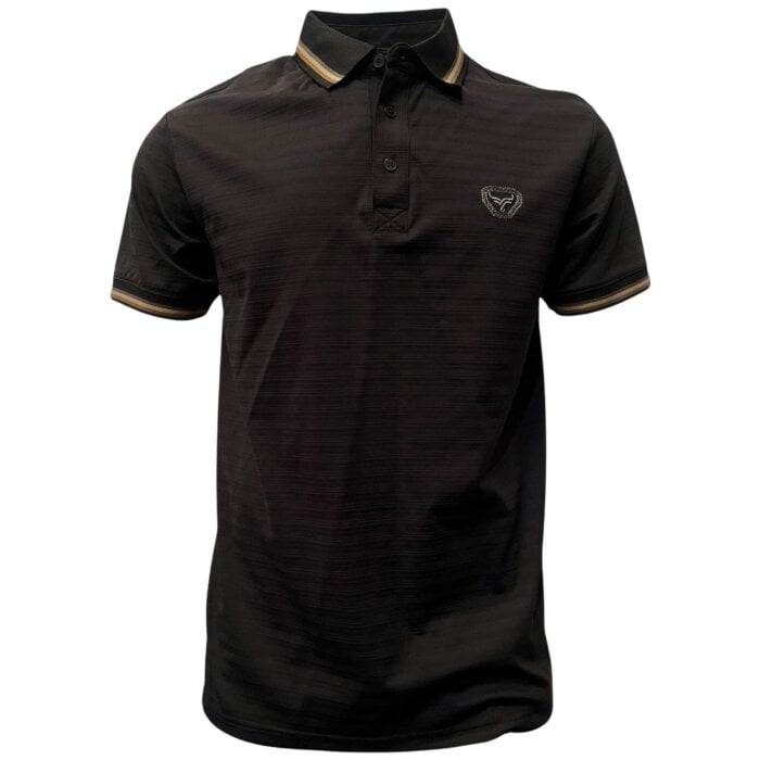 Lamasini 28217 men's black polo shirt with striped contrast collar and embroidered logo