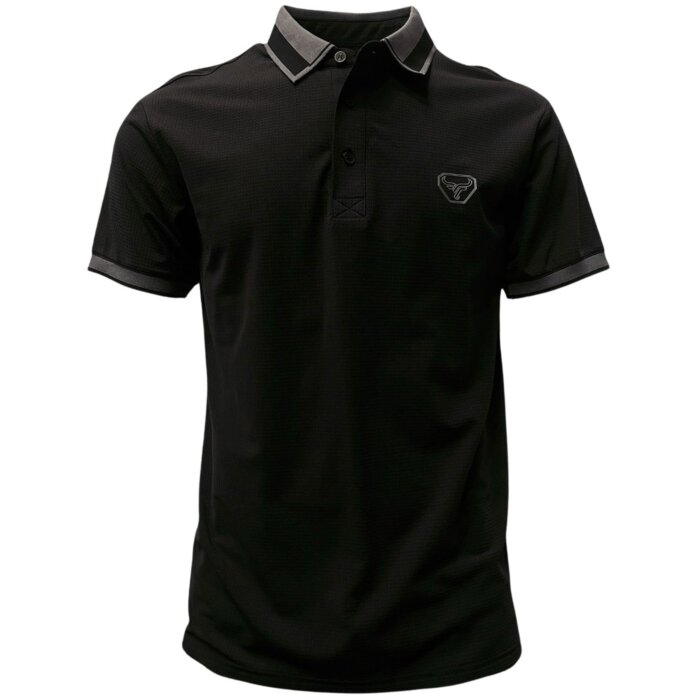 Polo deportivo color negro para caballero con cuello gris en contraste y logo Lamasini