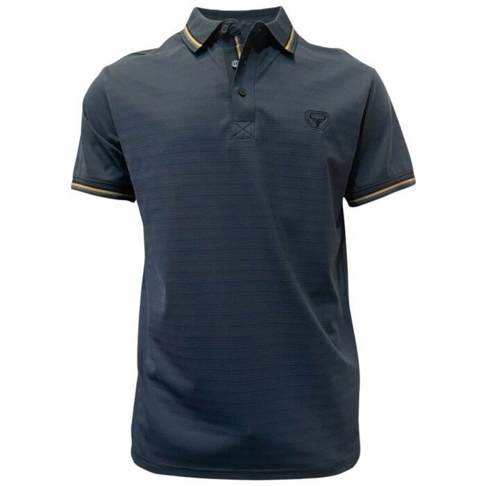 Lamasini 28217 men's blue polo shirt with striped contrast collar and embroidered logo