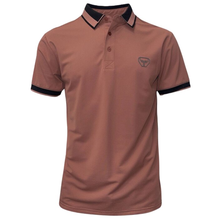 Lamasini 28218 men's pink polo shirt with contrast collar and embroidered logo