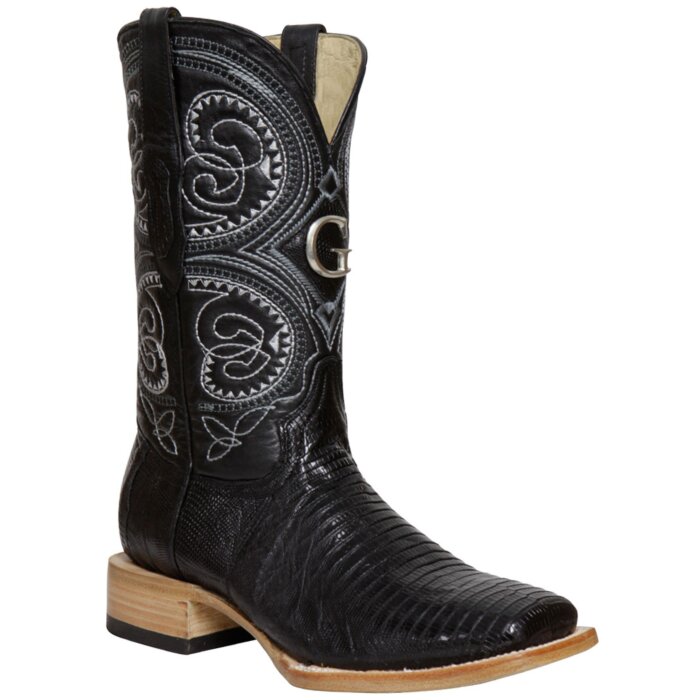 El General 45069 Lizard Black Boots with Rodeo (Square) Toe