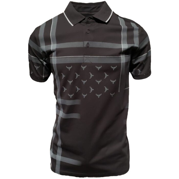 Lamasini 28216 Black Polo Shirt with modern plaid pattern and bullhorn accents