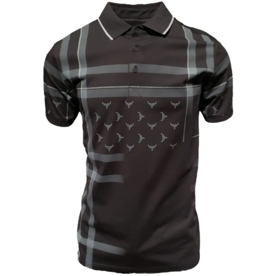Camisa Polo Lamasini 28216 Negra con diseño de cuadros modernos y detalles de cuernos de toro