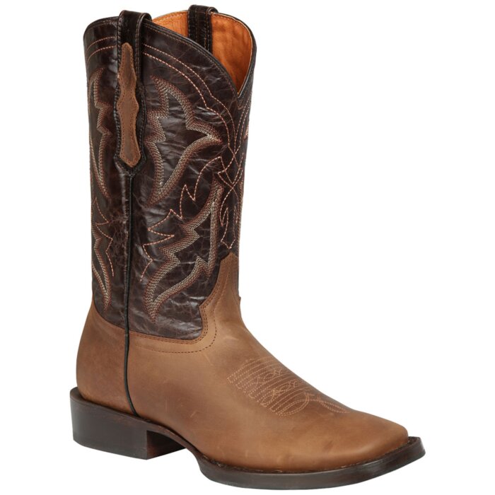 Botas mexicanas para hombre en piel Crazy Barcelona color tabaco con horma rodeo, suela de hule y forro de piel, modelo El General 44859.
