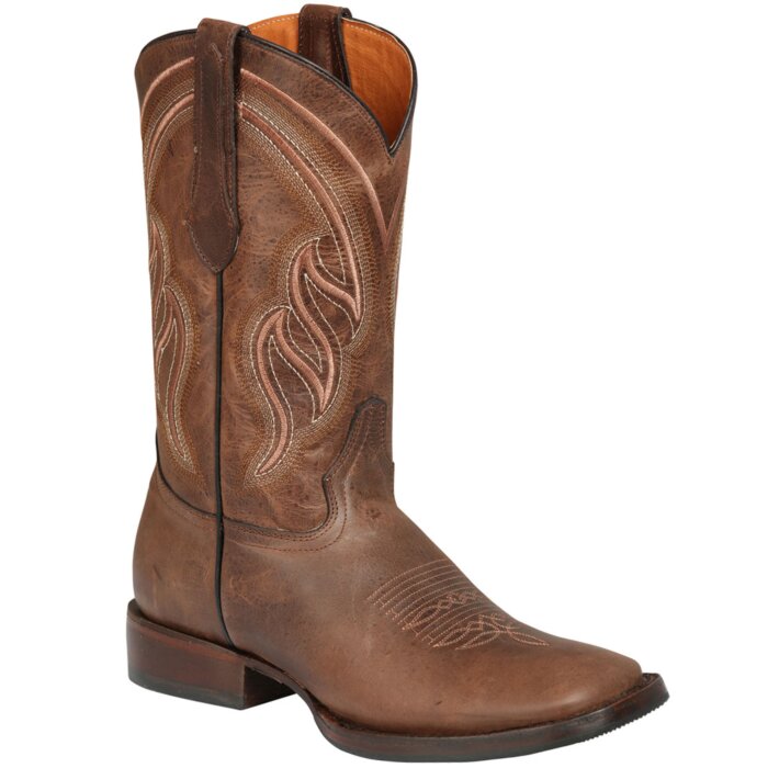 Botas mexicanas para hombre en piel Alazán café con horma rodeo, suela de goma y forro de piel, modelo El General 44860.