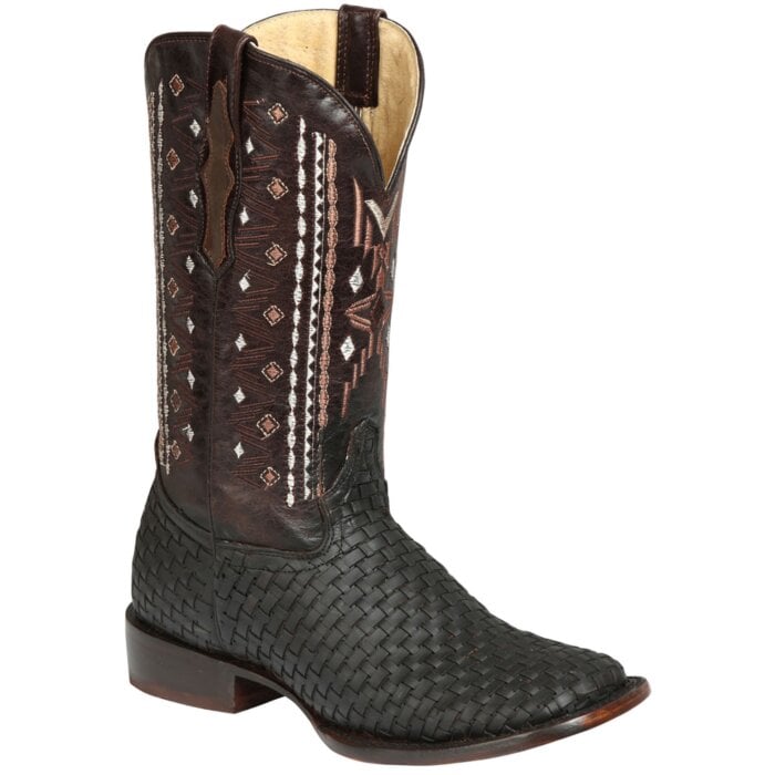Men's brown Mexican cowboy boots in Petatillo leather with a Rodeo toe, rubber outsole, and leather lining, model El General 44861.