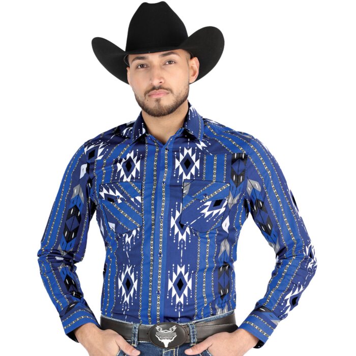 Camisa Vaquera Geométrica Azul para Hombre – El General 44474