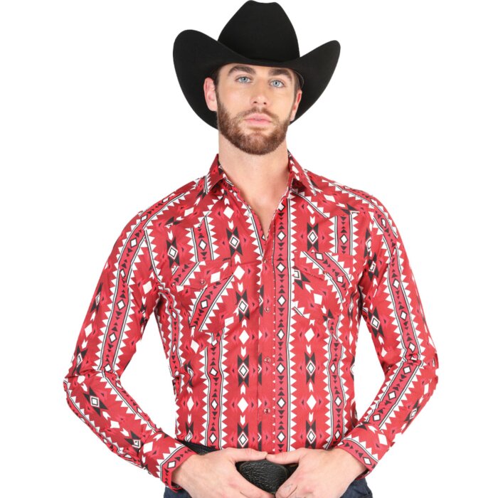 Camisa Vaquera Roja con Diseño Geométrico para Hombre – El General 44401