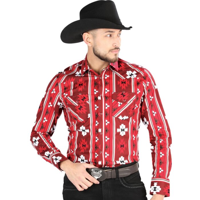 Camisa Vaquera Roja Geométrica para Hombre – El General 44472